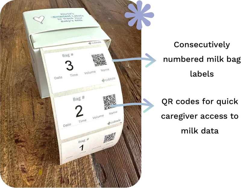 Cubtale Smart Milk Bag Labels – Breast Milk Expiration, Inventory & Storage Tracking with QR Code – Caregiver Access to Breastfeeding Details – 500 Consecutively Numbered Self-Adhesive Labels - Image 3